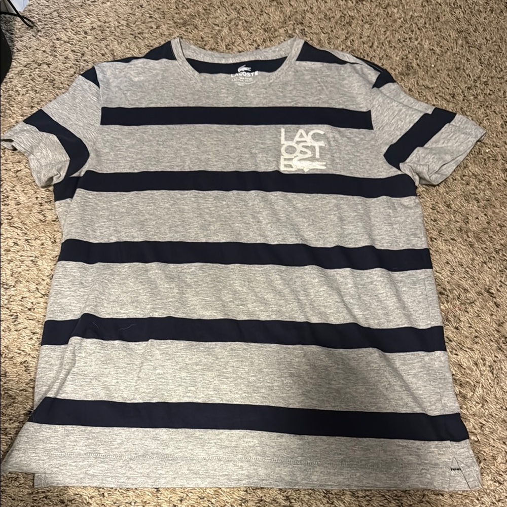 Lacoste Heather Gray and Dark Blue Striped Tee men M-L
